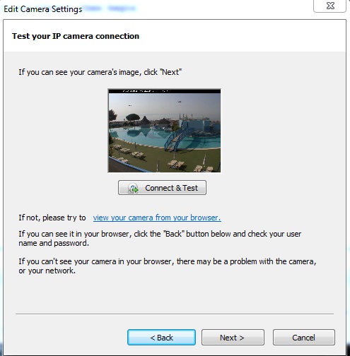 Security Eye Connect and Test IP camera screen with video preview
